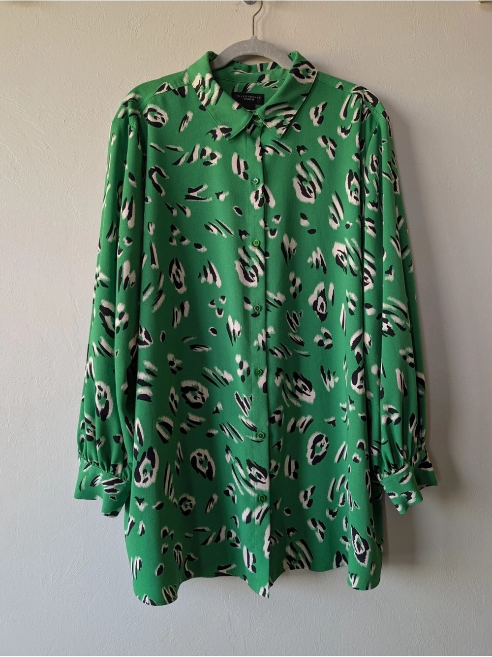 Investments Green Leopard-Print Button Down Shirt